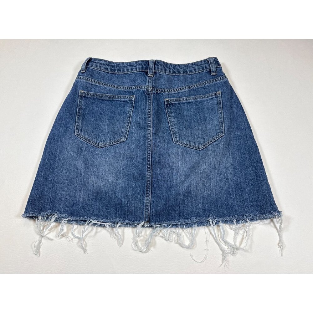 Denim Frayed Hem A-Line Skirt By TopFeeling Ladies Size M Blue (F321) - Picture 2 of 7